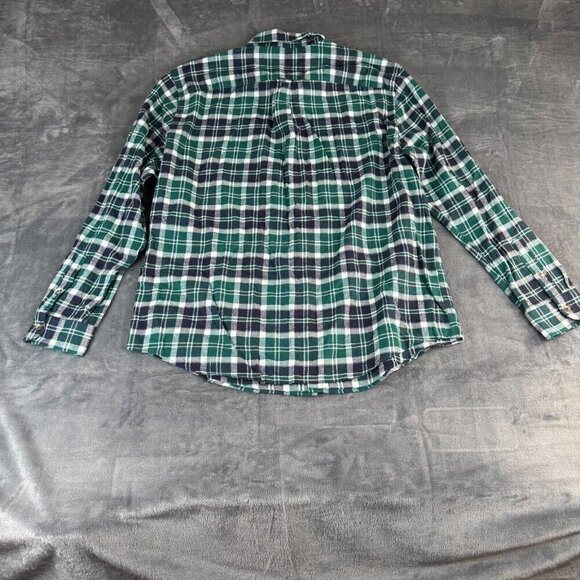 Chaps Cotton Flannel Button Up Shirt Mens 2XL Rustic Green Plaid Long Sleeve - Picture 8 of 9